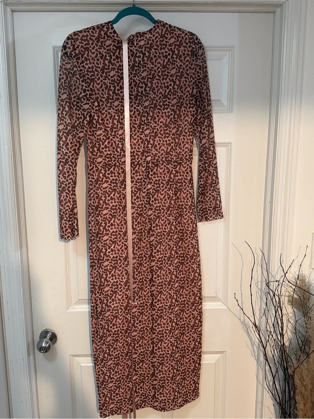 House of CB Brown and Black Leopard Print Long Sleeve Midi Dress